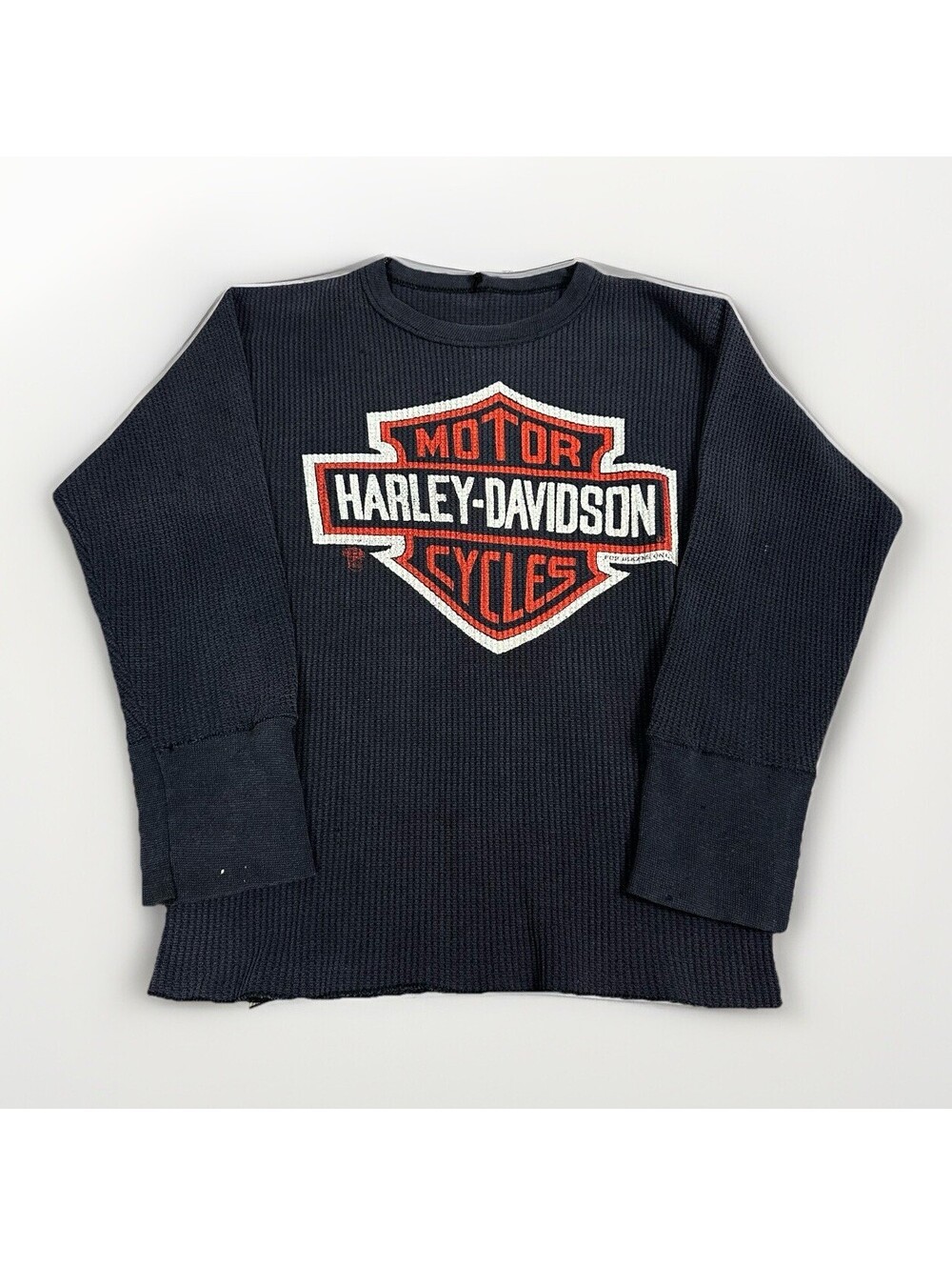 Vtg 80s Harley Davidson Thermal Long John Shirt Men’s Small Big Logo HOG TIED